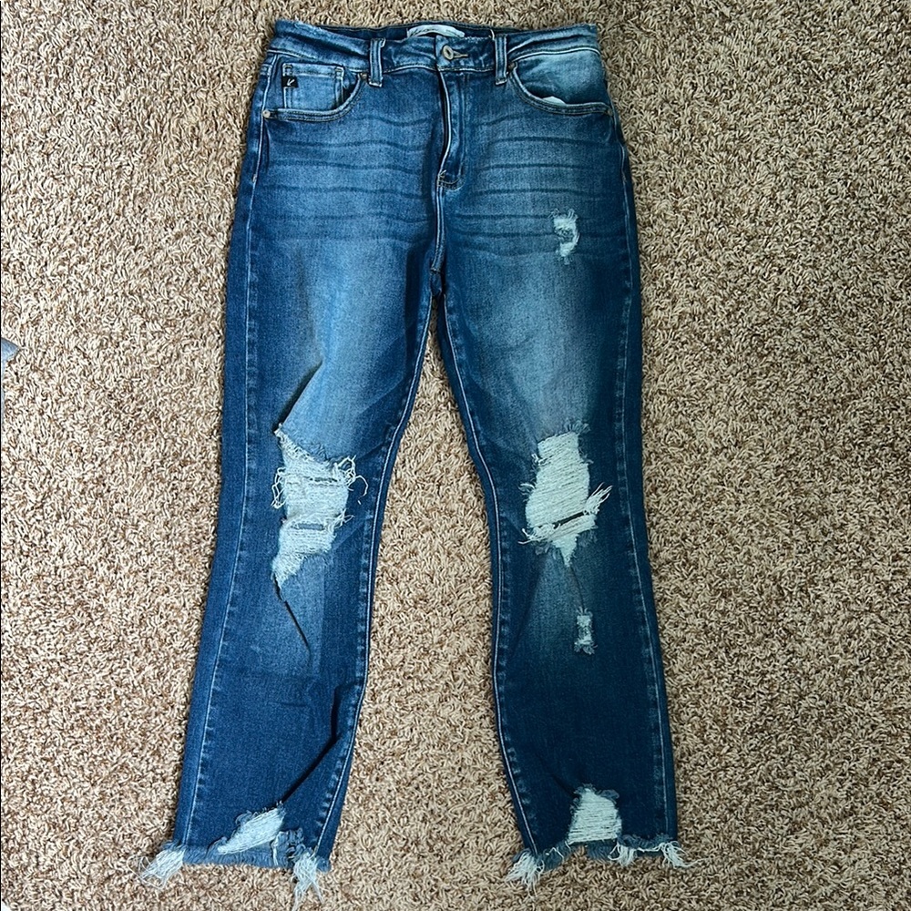 Maurices Blue Straight Leg Jeans with Raw Hem